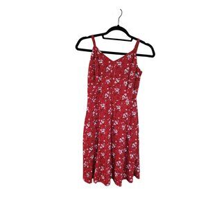 Maurices XS Red Floral Sleeveless A-Line Sundress With Adjustable Straps & Smock